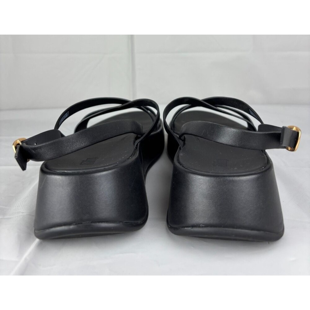 FitFlop F-Mode Leather Flatform Strappy Back-Strap Sandals Women's 8 Black Wedge - Picture 7 of 13